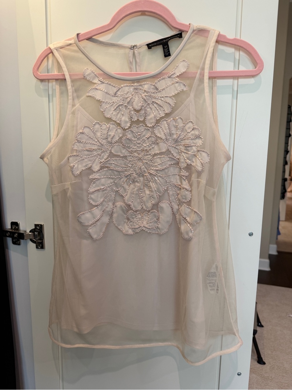 White House Black Market Blush Sheer Embroidered Tank